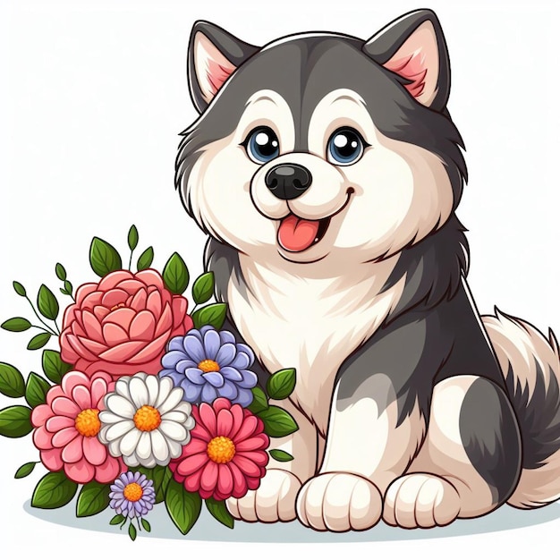 Cartoon di cute malamute dog vector style sullo sfondo bianco