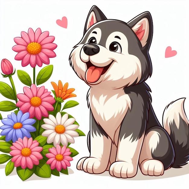 Cute Malamute Dog cartoon Vector Style white background