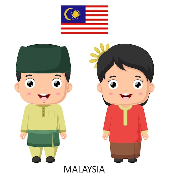 Симпатичный мальчик и девочка из Малайзии в национальной одежде