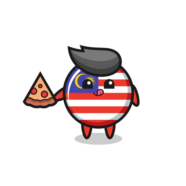 Cute malaysia flag badge cartoon eating pizza