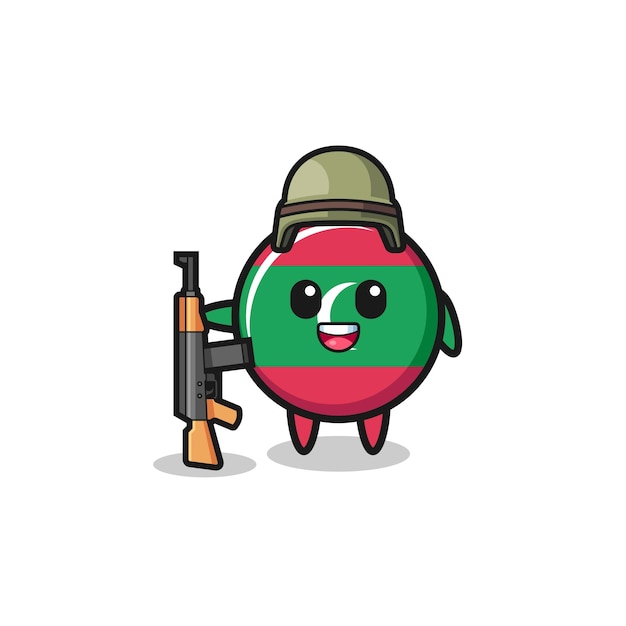 Cute maldives flag mascot as a soldier