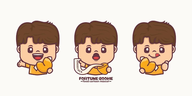 Cute male cartoon mascot with fortune cookie