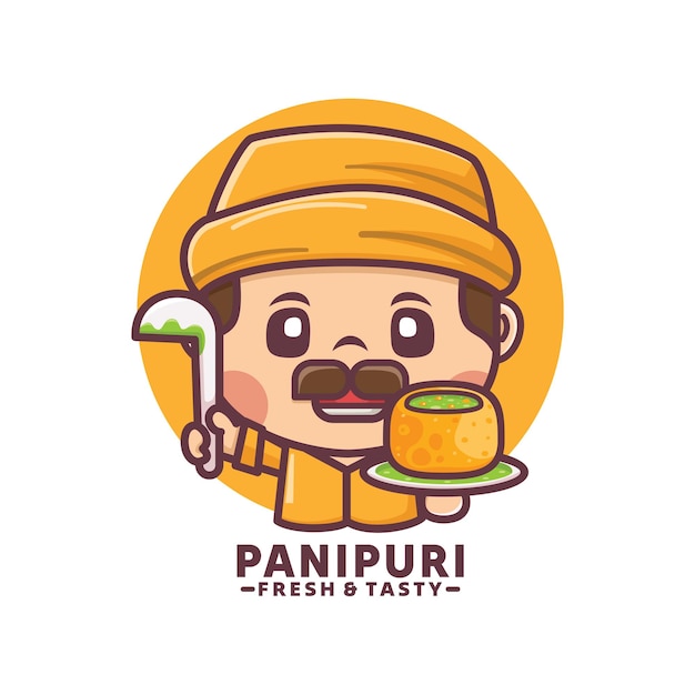벡터 파니푸리 (panipuri) 를 가진 귀여운 남성 만화 마스코트