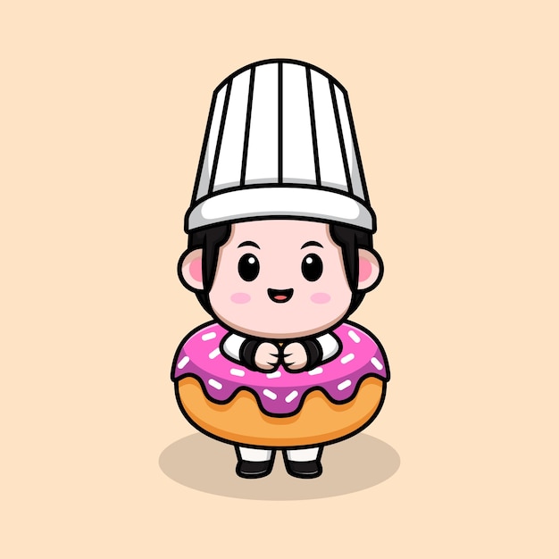 Cute male chef inside donut cartoon mascot illustration