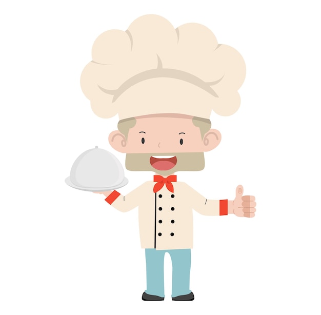 Vector cute male chef with making thumbs up