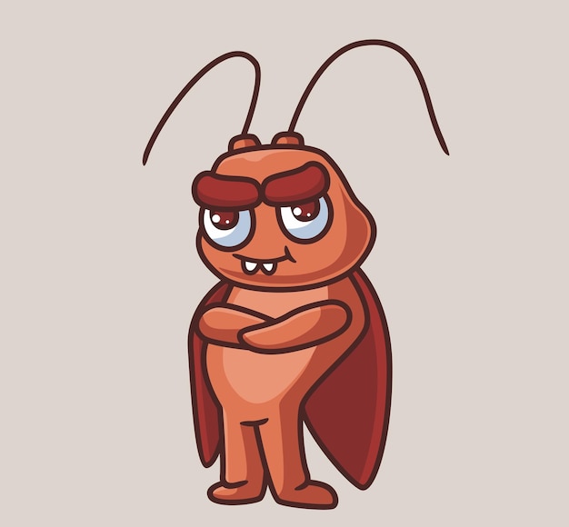 귀여운 수컷 바퀴벌레는 스티커 아이콘 디자인 프리미엄 로고 벡터 마스코트 캐릭터에 적합한 멋진 격리된 만화 동물 자연 그림 플랫 스타일을 봅니다.
