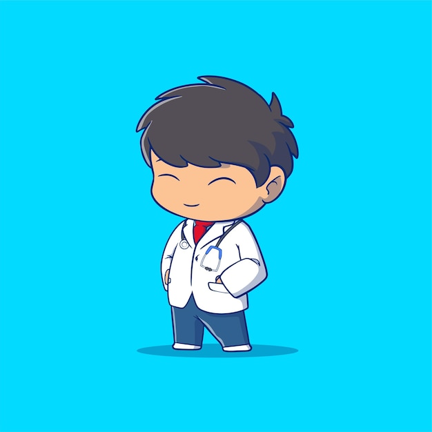 Cute male doctor hand drawn cartoon art illustration