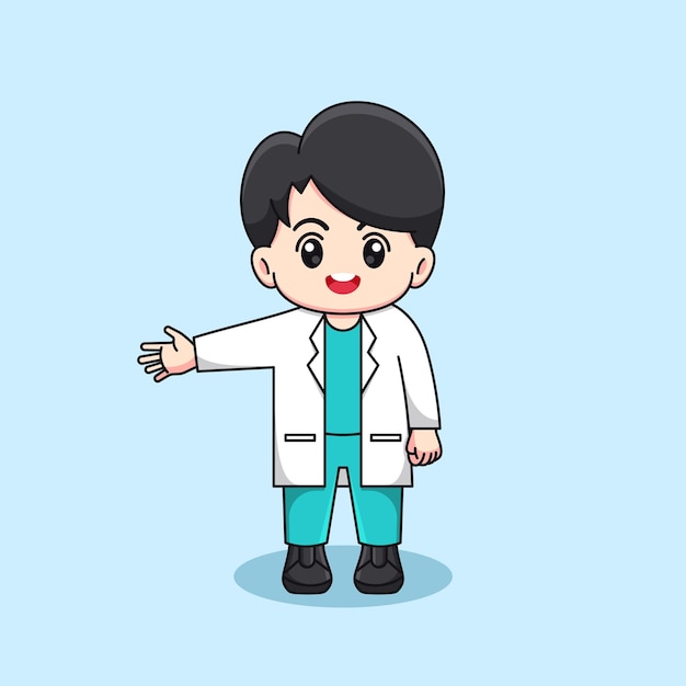 Vector cute male doctor welcome kawaii vector cartoon character