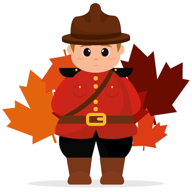 Cute male forest ranger cartoon with leaves Vector illustration