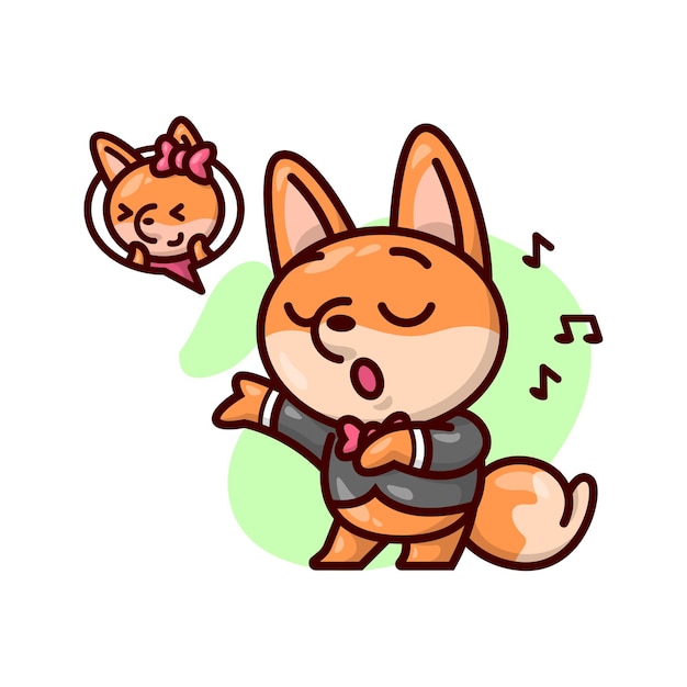 Cute male fox with black suit singing for his girlfriend.