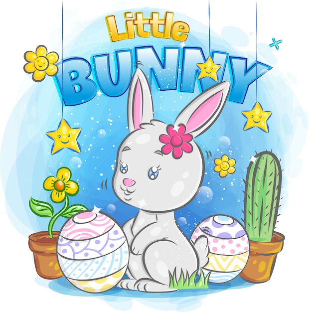 Vector cute male rabbit hold easter egg