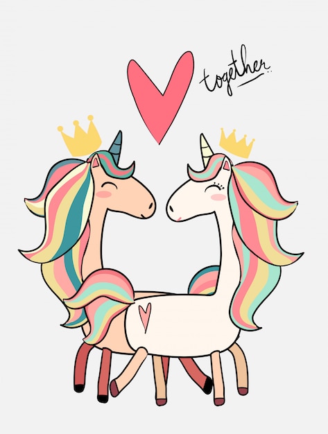 Vector cute male unicorn kiss female unicorn valentine card