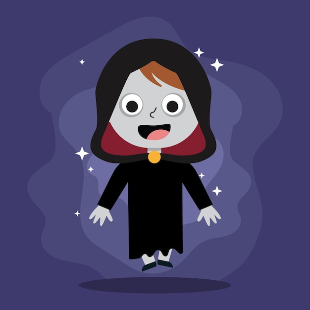 Cute male warlock halloween costume character vector