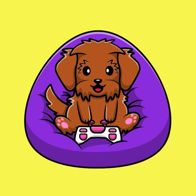 Cute maltipoo dog playing game cartoon vector icon illustration