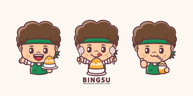 Vettore mascotte di cartoni animati con ghiaccio rasato coreano bingsu