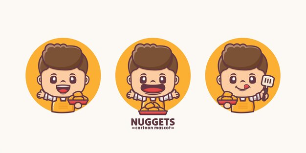 Vector cute man cartoon and nuggets with different expressions and poses