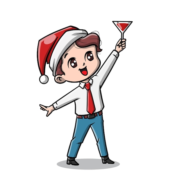 Vector cute man in christmas party cartoon