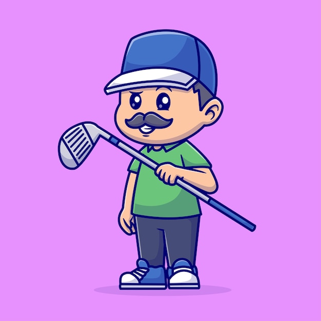 Vector cute man playing golf cartoon vector icon illustration people sport icon concept isolated flat