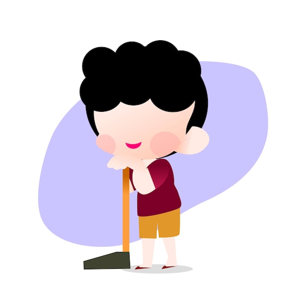 The cute man with dust pan
