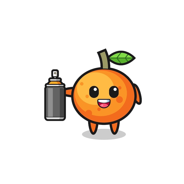 The cute mandarin orange as a graffiti bomber , cute design