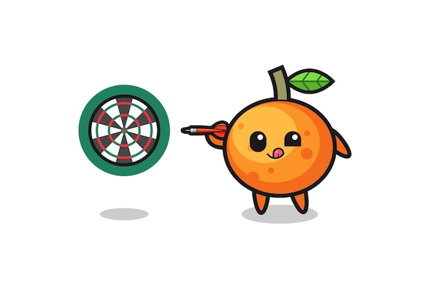 Cute mandarin orange is playing dart cute design