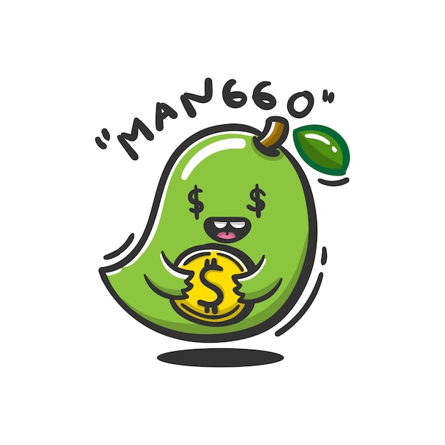Милое манго приносит монету, подходящую для финансового значка, наклейки, дизайна футболки и прочего