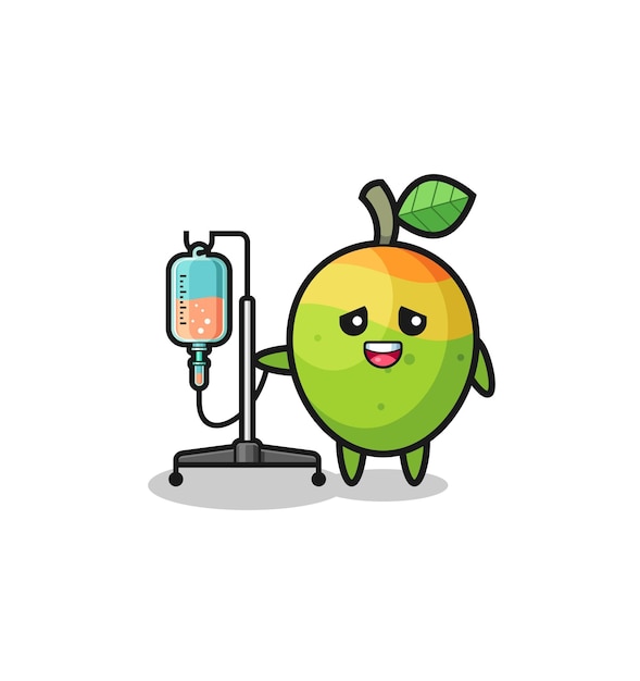Cute mango character standing with infusion pole