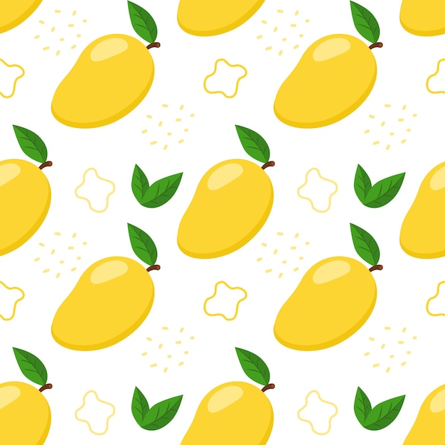 Cute mango with leaves and decorative elements seamless pattern