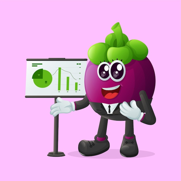 Vector cute mangosteen character presenting financial reports