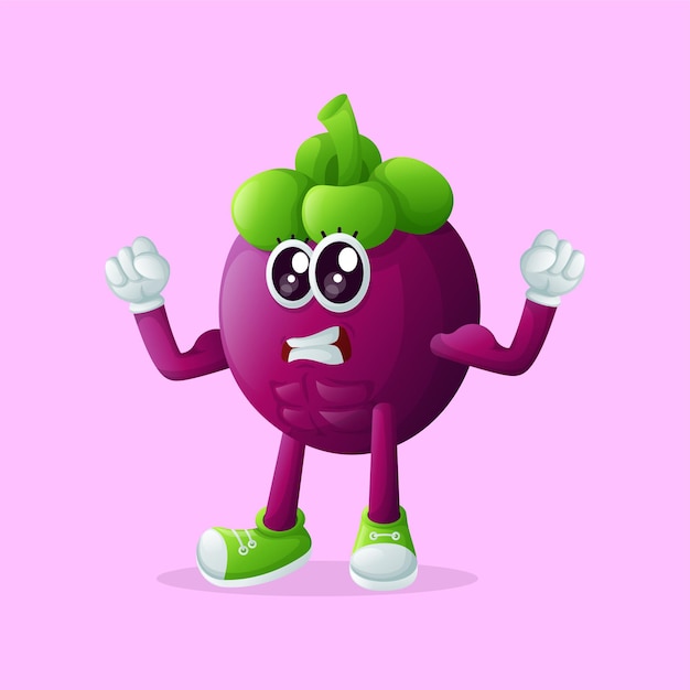 Vector cute mangosteen character showing off his muscles