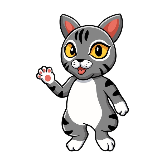 Cute manx cat cartoon waving hand