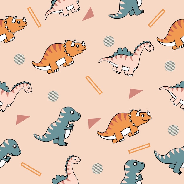 Cute many colorful dinosaur animal seamless pattern colorful object wallpaper with design light cream