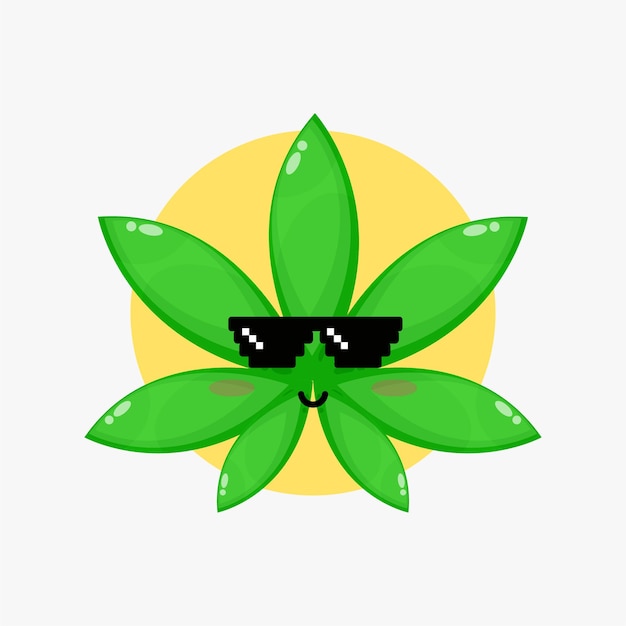 Vector cute marijuana character wearing pixel glasses