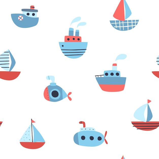 Cute marine baby pattern with sea ships.