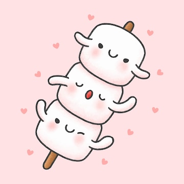 Premium Vector | Cute marshmallow in stick cartoon hand drawn style