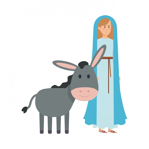 Vector cute mary virgin with mule characters