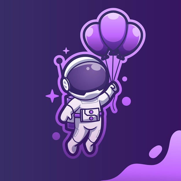 Vector cute mascot astronaut floating with balloon cartoon vector icon illustration cartoon vector icon illustration spaceman mascot cartoon character flat cartoon style sticker and card