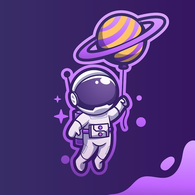 Vector cute mascot astronaut floating with planets cartoon vector icon illustration cartoon vector icon illustration spaceman mascot cartoon character flat cartoon style sticker and card