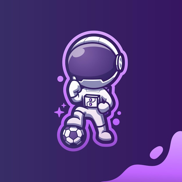 Vector cute mascot astronaut playing football soccer cartoon vector icon illustration cartoon vector icon illustration spaceman mascot cartoon character flat cartoon style sticker and card