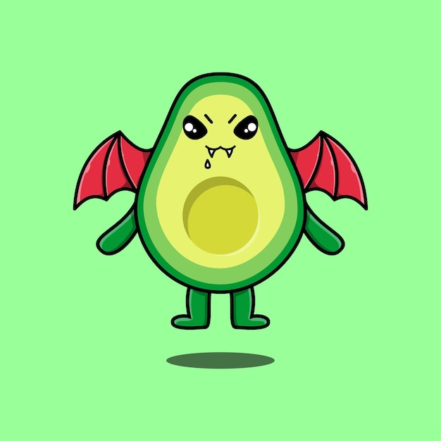 Cute mascot cartoon Avocado character as dracula with wings in cute modern style