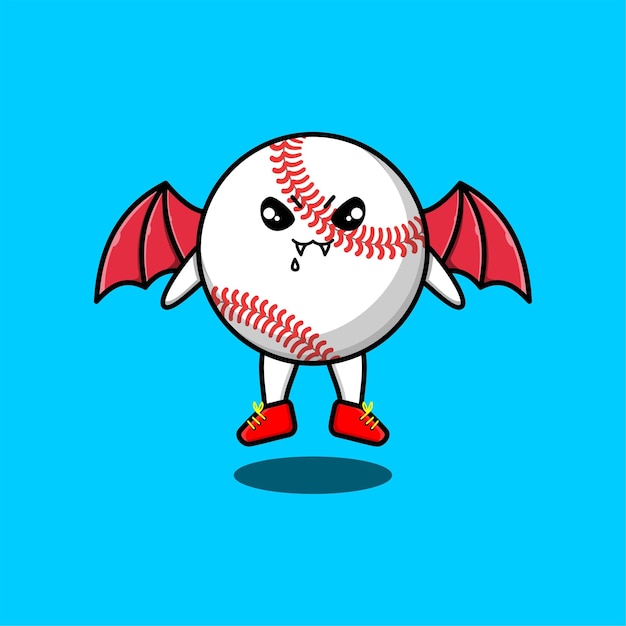 Cute mascot cartoon baseball ball character as dracula with wings in cute modern