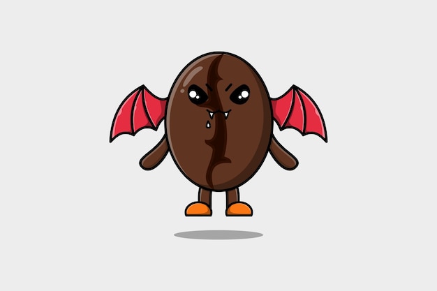 Cute mascot cartoon Coffee beans character as dracula with wings in cute modern style
