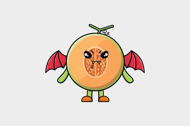 Cute mascot cartoon Melon character as dracula with wings in cute modern style