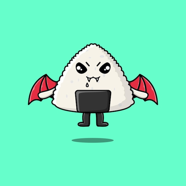 Simpatico cartone animato mascotte personaggio di sushi giapponese di riso come dracula con le ali in stile moderno carino