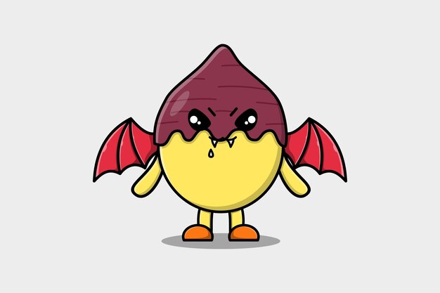 Cute mascot cartoon Sweet potato character as dracula with wings in cute modern style