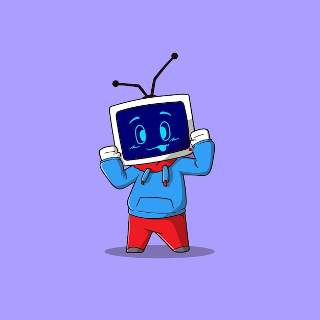 Cute mascot cartoon television analog feeling happy and strong