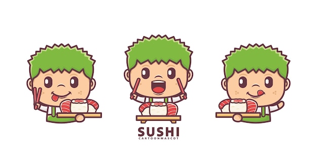 cute mascot cartoon with sushi