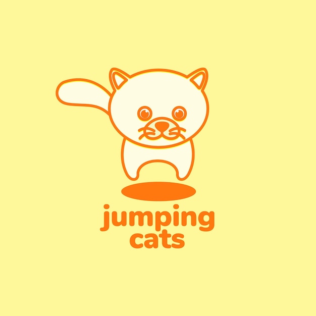 Cute mascot cat fat jumping minimal modern logo design vector