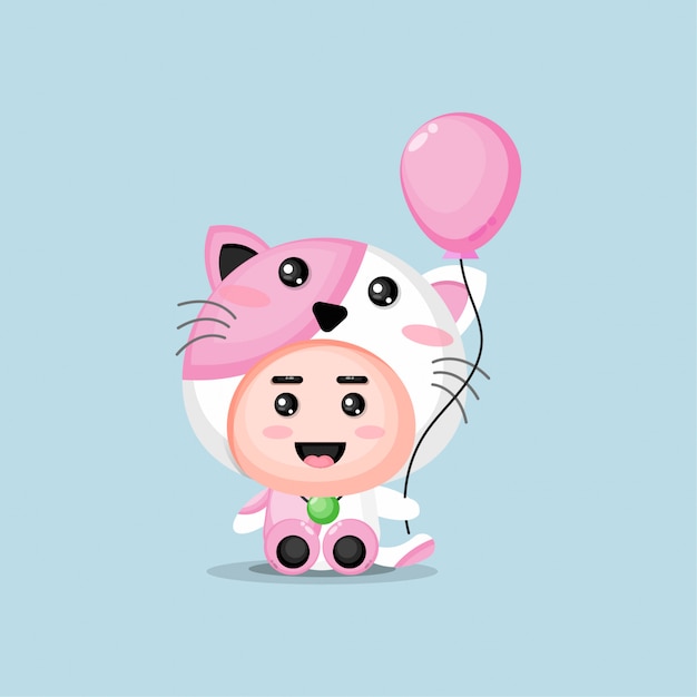 Cute mascot cat holding a balloon