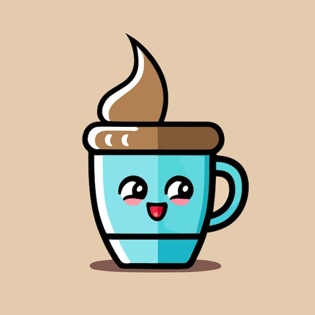 Vector cute mascot for a coffee cup with a happy expression flat cartoon design premium and simple vector
